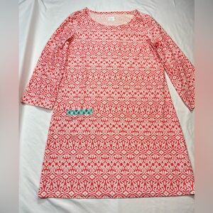 Cabana Life UPF 50+ Tunic Dress XL Red White Scroll Print 3/4‎ Sleeve